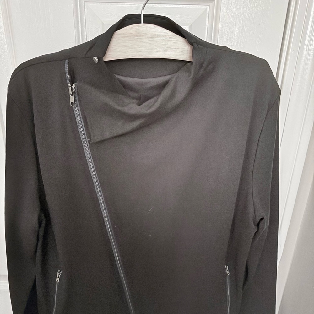 Garnet Hill Black Asymmetrical Women's cotton moto jacket